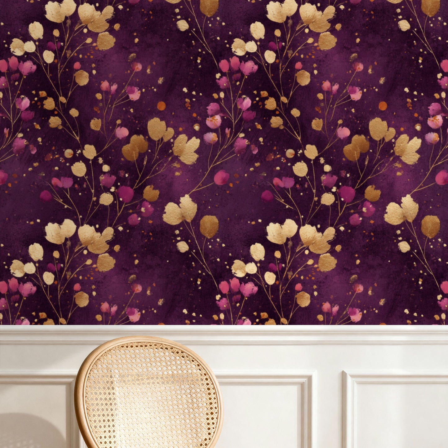 Gilded Plum wallpaper shown on a wall — p24a scene