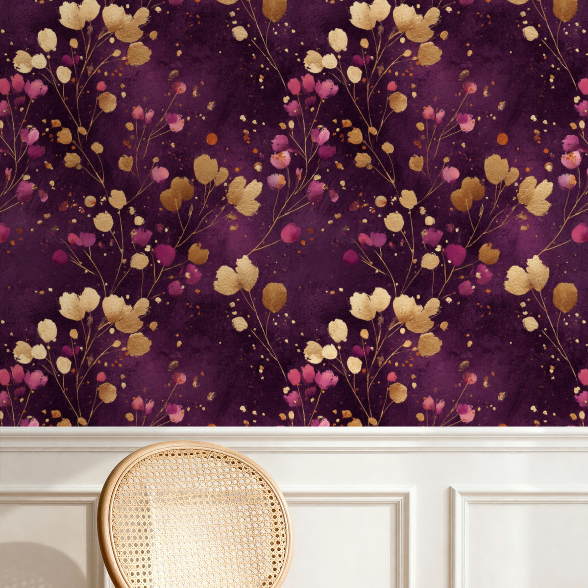 Gilded Plum wallpaper shown on a wall — p24a scene