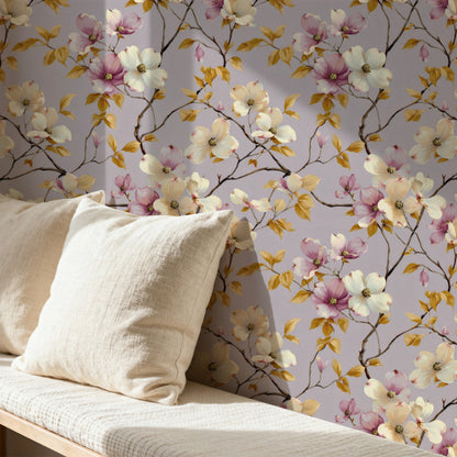 Gilded Dogwood wallpaper shown on a wall — p24b scene