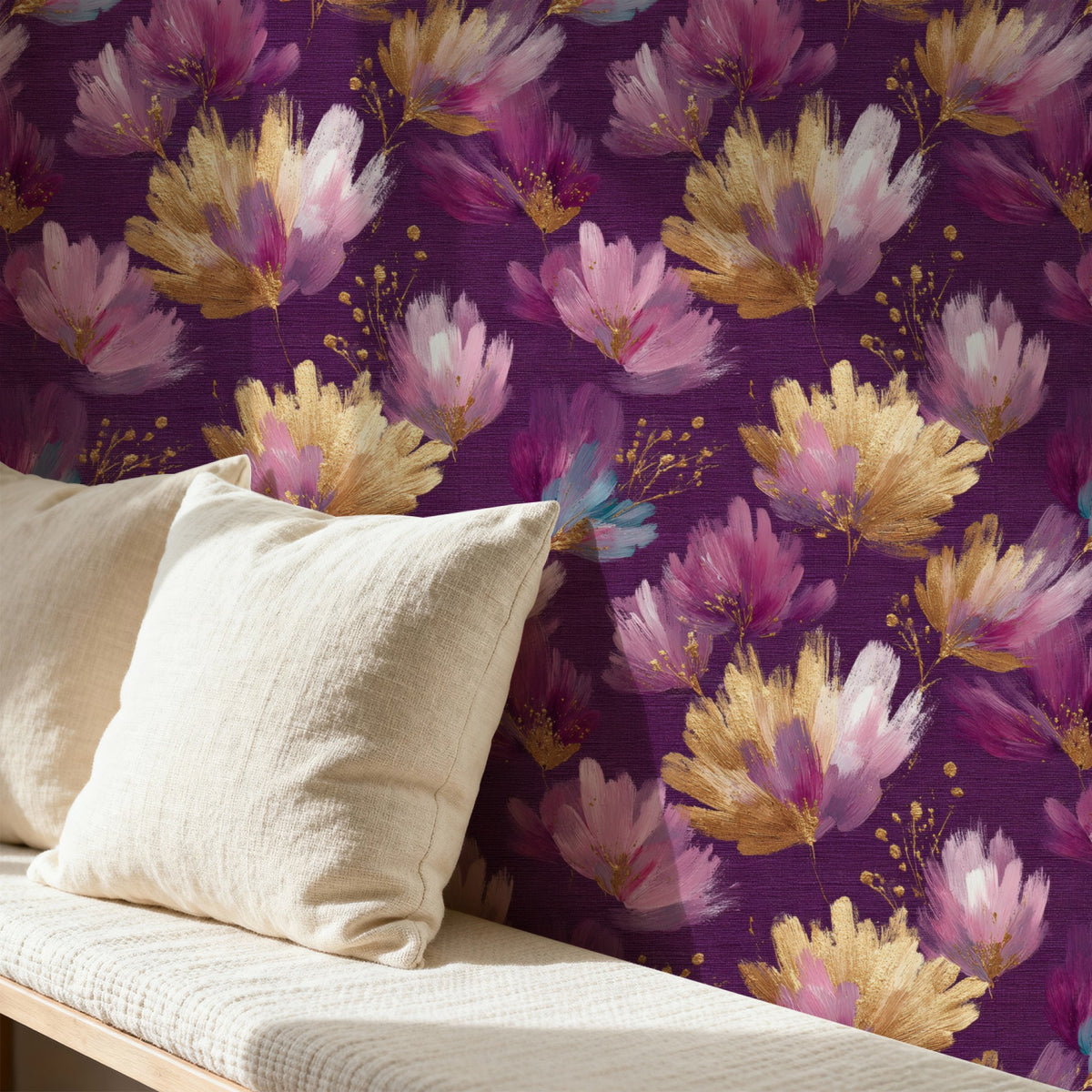 Plum Lotus wallpaper shown on a wall — p24b scene