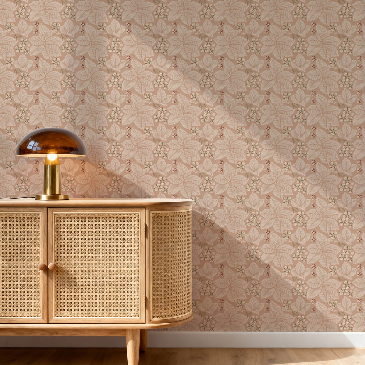 William Morris Bramble Pink wallpaper on a wall — Pattern 20 scene