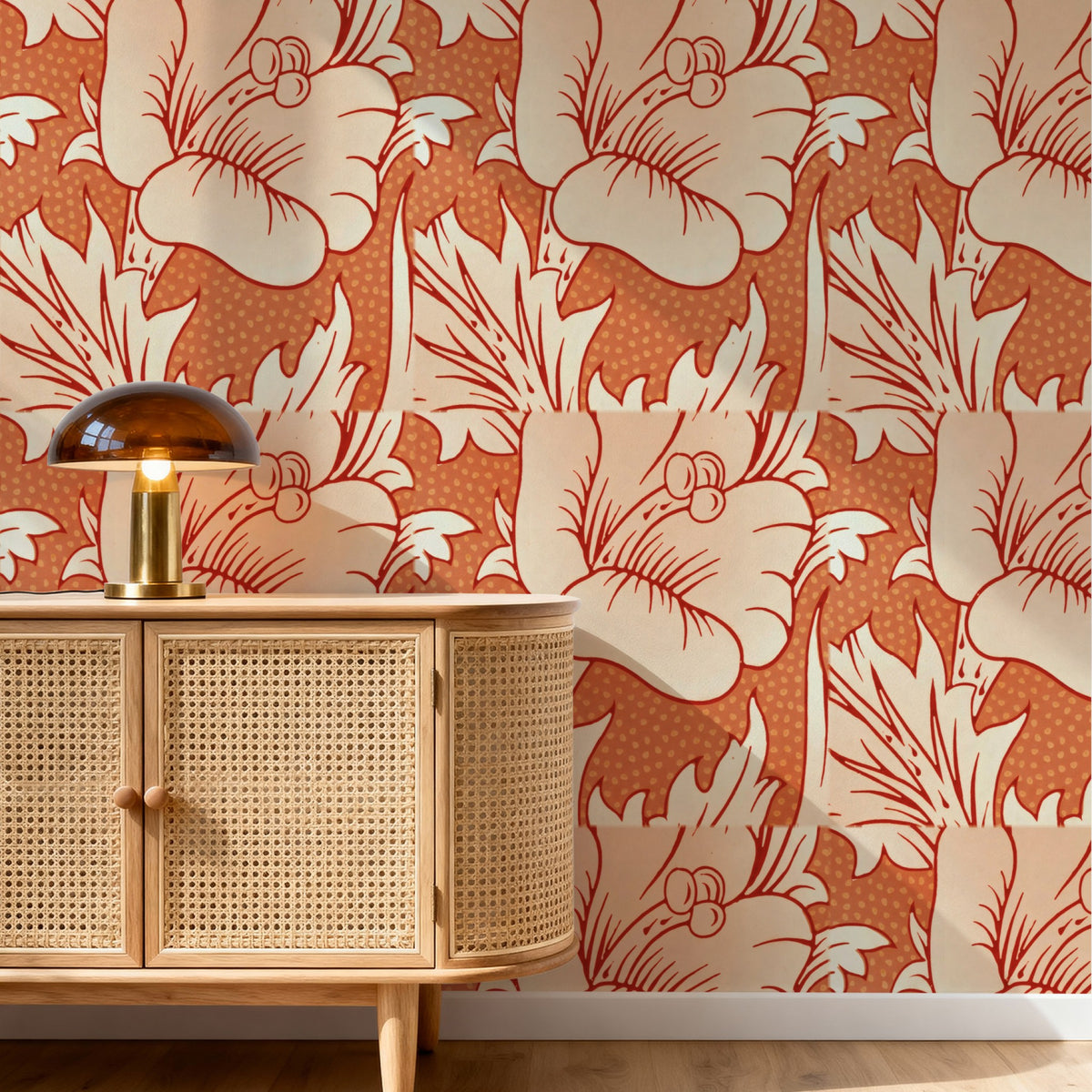 William Morris Horn Poppy Pink wallpaper on a wall — Pattern 20 scene