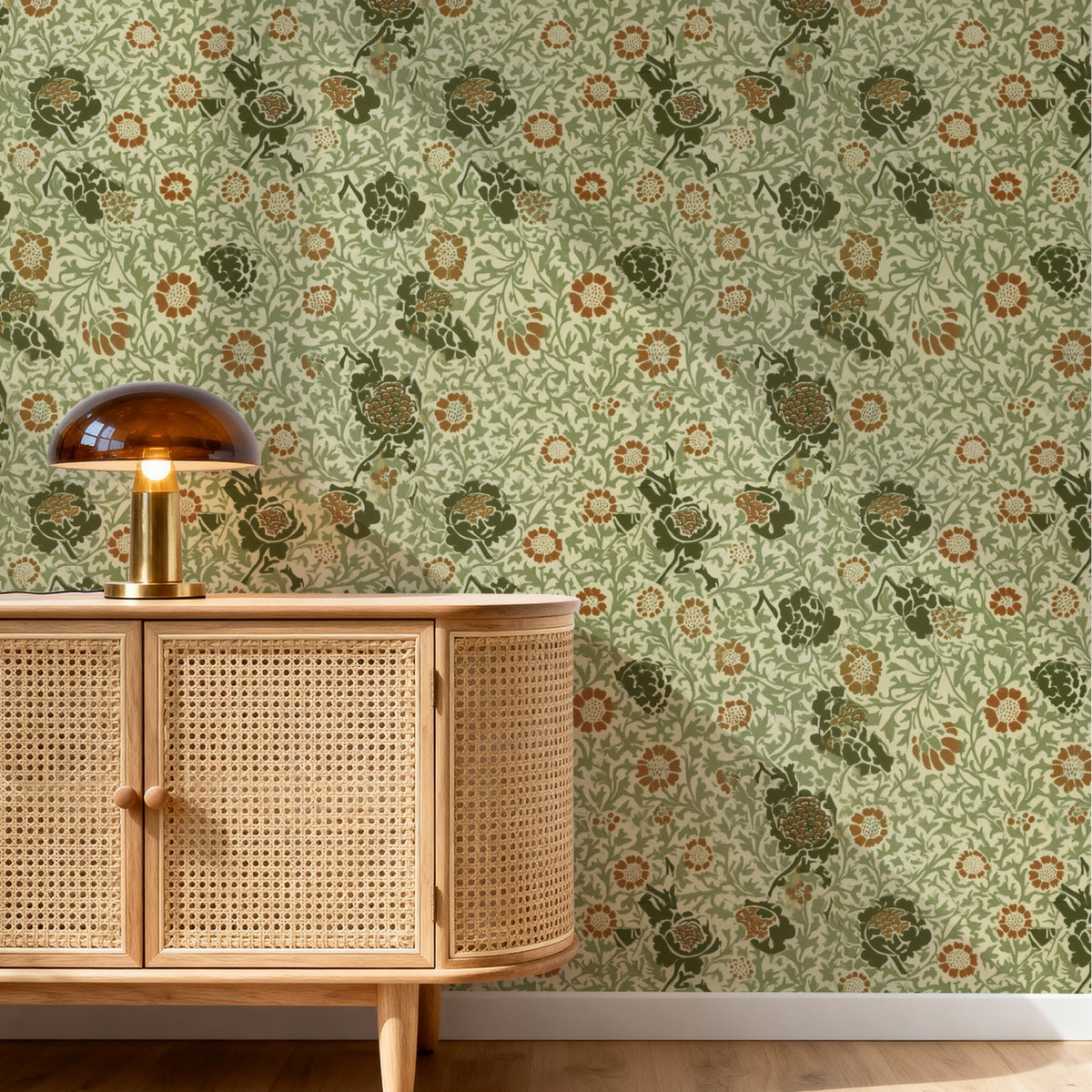 William Morris Grafton Sage wallpaper on a wall — Pattern 20 scene