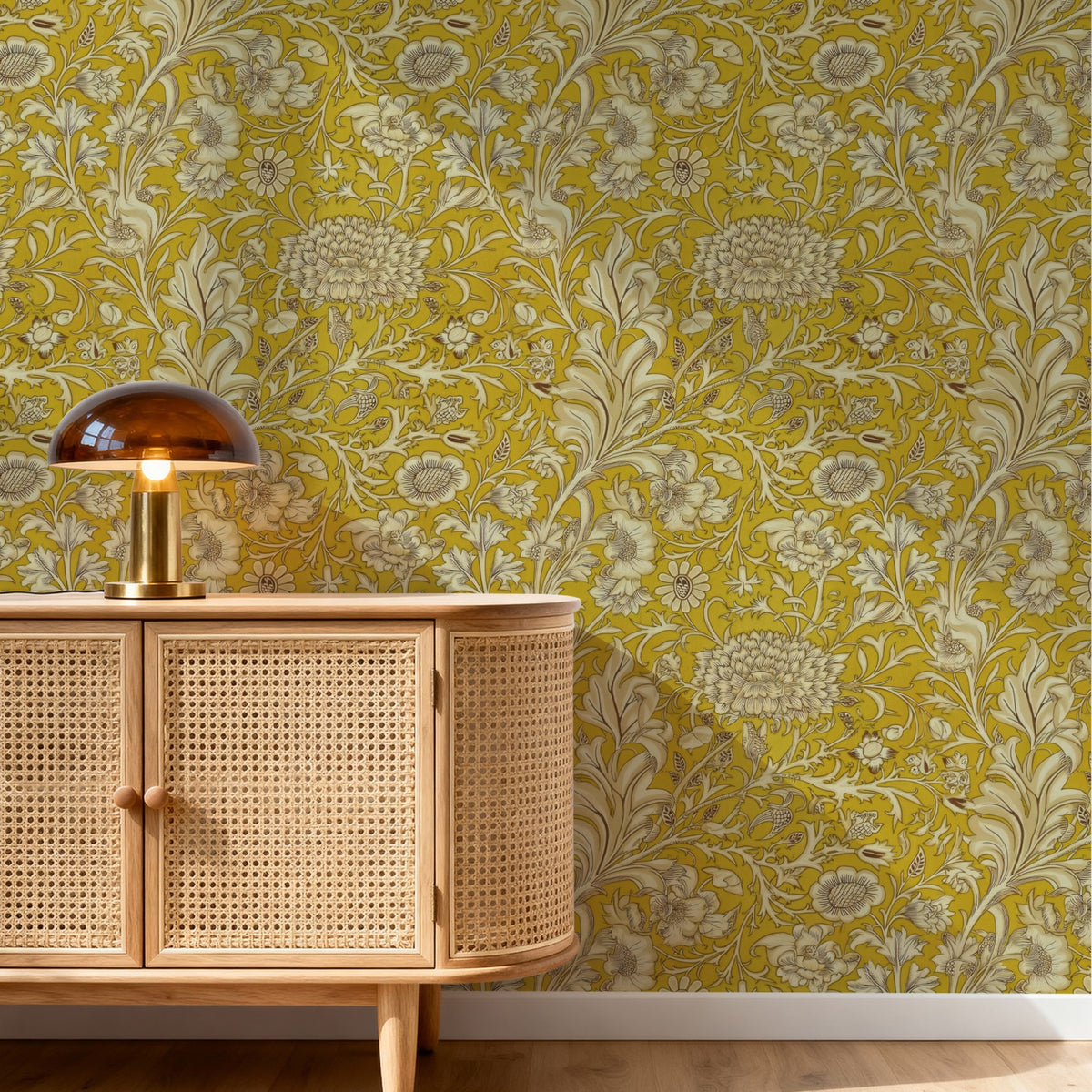 William Morris Cherwell Gold wallpaper on a wall — Pattern 20 scene