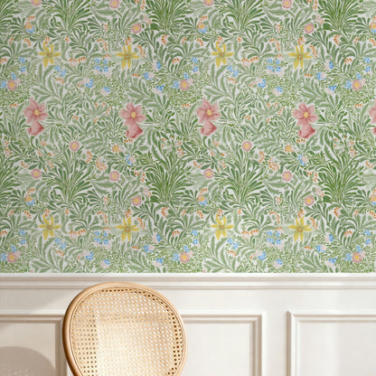 William Morris Bower Green wallpaper on a wall — Pattern 24a scene
