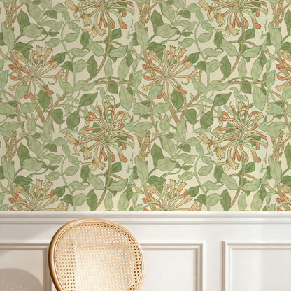 William Morris Honeysuckle Cream wallpaper on a wall — Pattern 24a scene