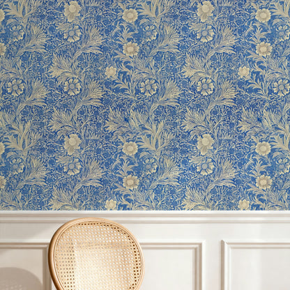 William Morris Marigold Blue wallpaper on a wall — Pattern 24a scene