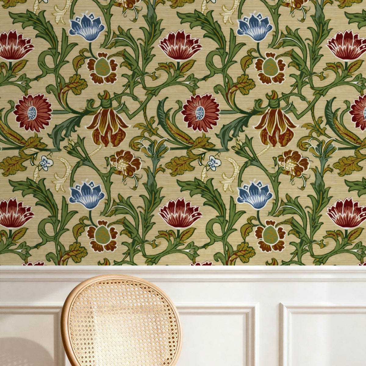 William Morris Brocade Linen wallpaper on a wall — Pattern 24a scene