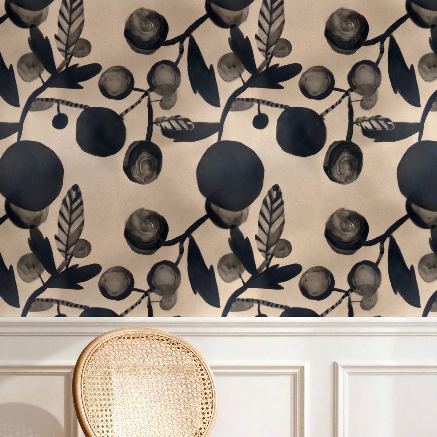 Inked Plums wallpaper on a wall — Pattern 24a scene