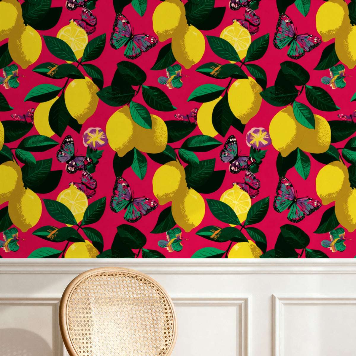 Lemon Butterfly wallpaper on a wall — Pattern 24a scene