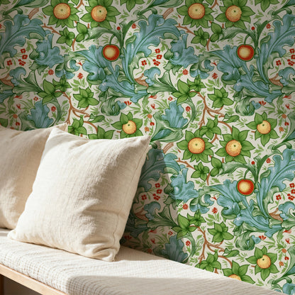 William Morris Orchard Ivory wallpaper on a wall — Pattern 24b scene