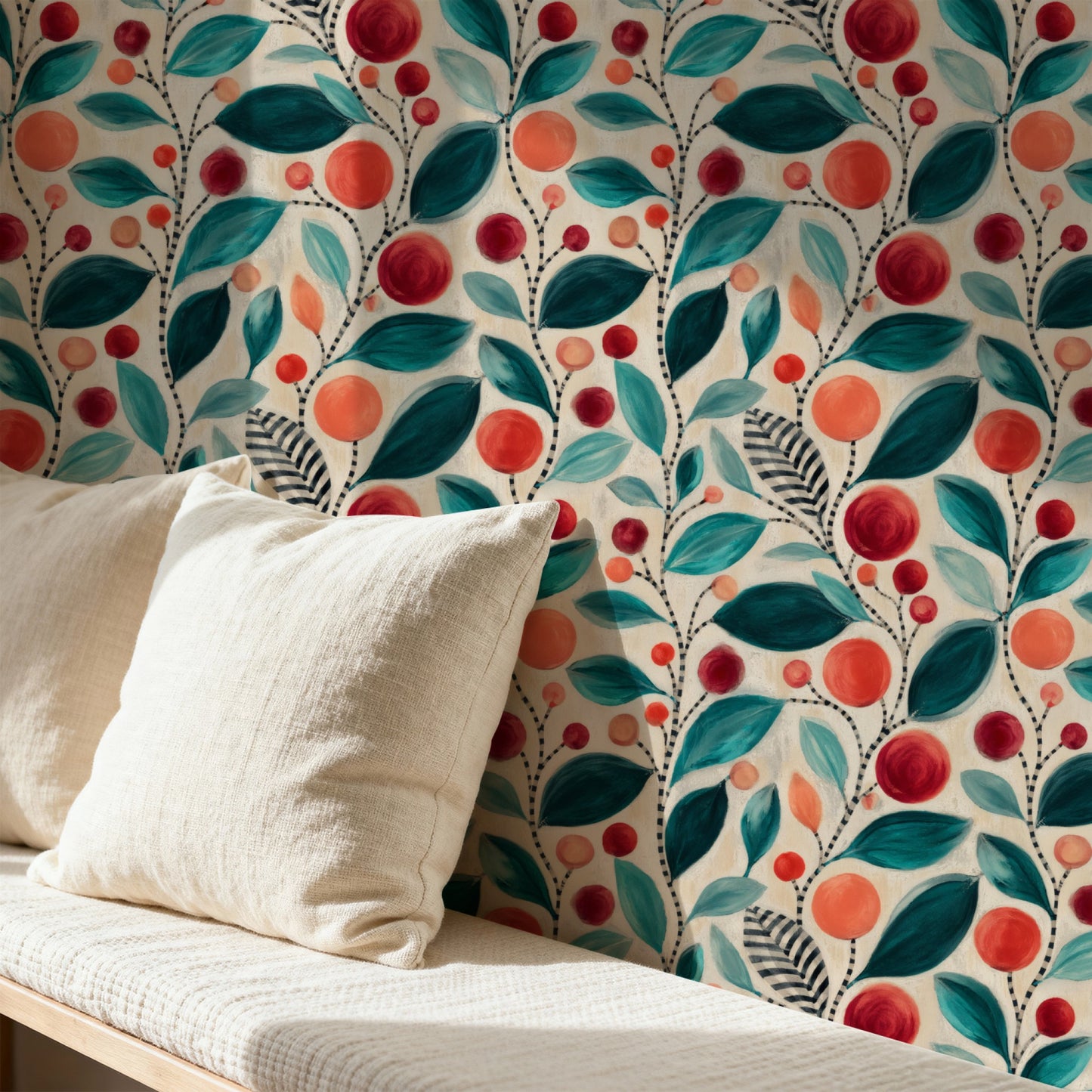 Painted Cherries wallpaper on a wall — Pattern 24b scene