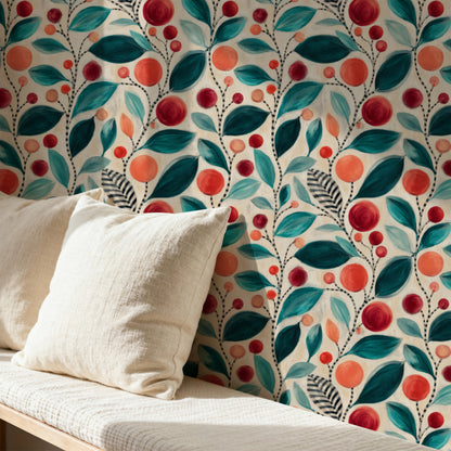 Painted Cherries wallpaper on a wall — Pattern 24b scene