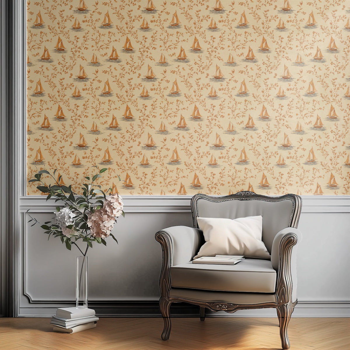 Regatta Sprig wallpaper on a wall — Plant Chair below wall scene