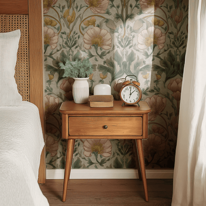 Neutral Floral Wallpaper shown in a second interior with the soft tulip florals reading as quietly feminine and traditional