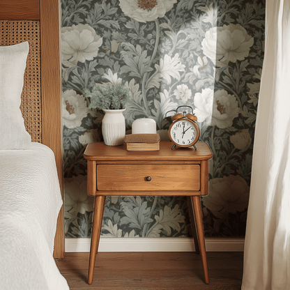 Green Floral Wallpaper shown in a second interior with the opulent sepia reading as antique-toned rich traditional decoration