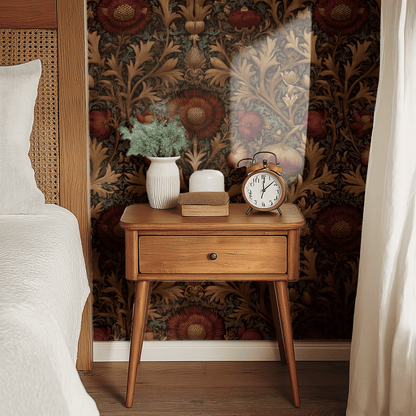 Green Floral Wallpaper shown in a second room with the Victorian poppy giving the wall a country-house traditional botanical character