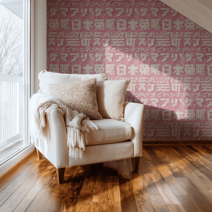 Pink Geometric Wallpaper shown in a second interior with the Tokyo grit reading as contemporary urban geometric decoration