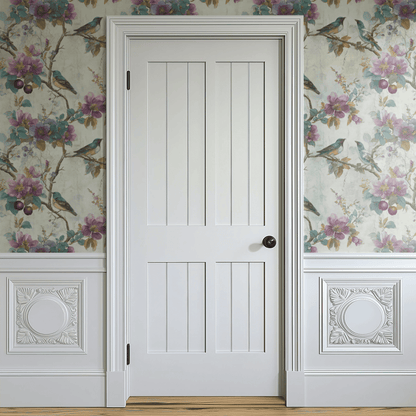 Neutral Floral Wallpaper shown in a second interior with the lilac orchard reading as gently feminine cottage decoration