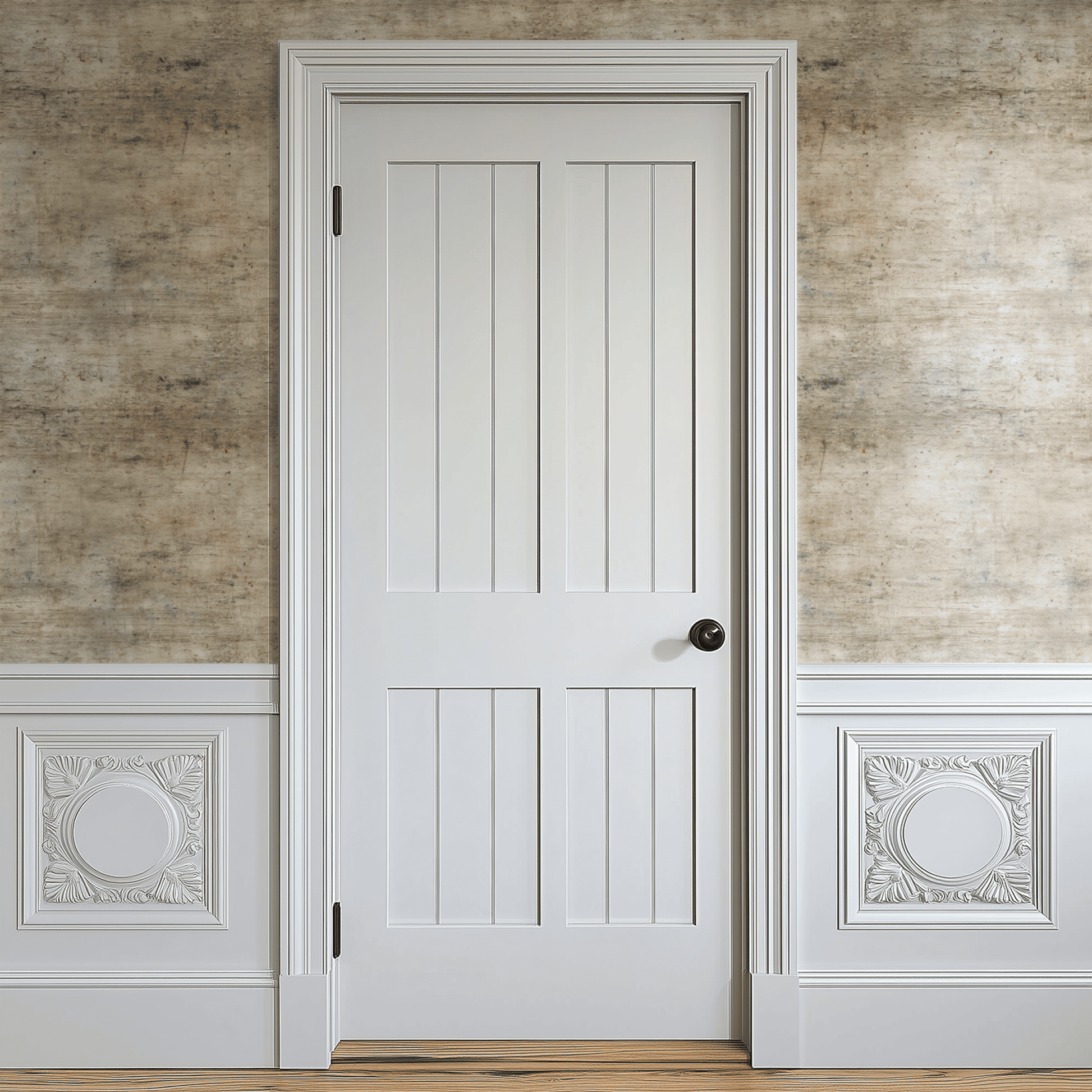 Neutral Wallpaper shown in a second room with the patina texture reading as quietly textured neutral background