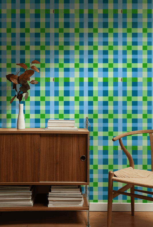 Teal Patchwork Wallpaper