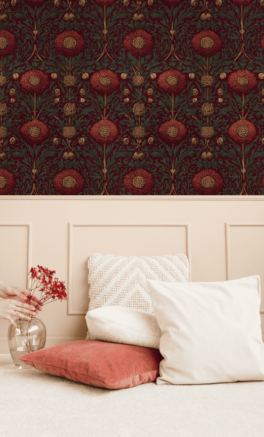 Maroon Majolica Wallpaper