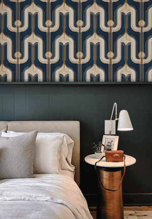 Navy Deco Wallpaper