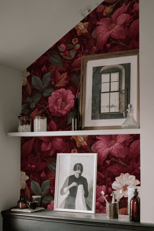 Burgundy Etched Wallpaper