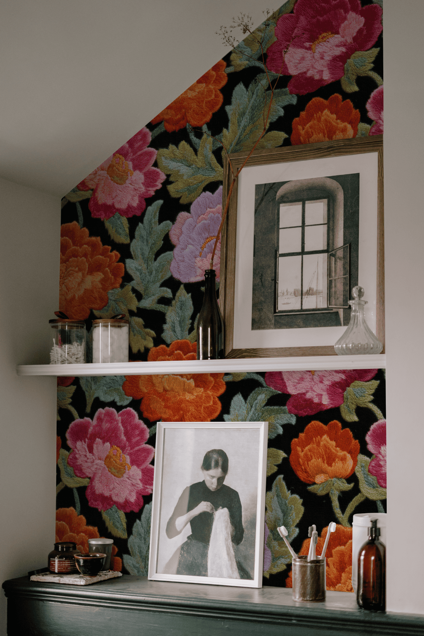 Vibrant Embroidered Wallpaper