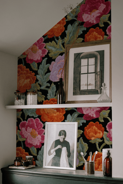 Vibrant Embroidered Wallpaper