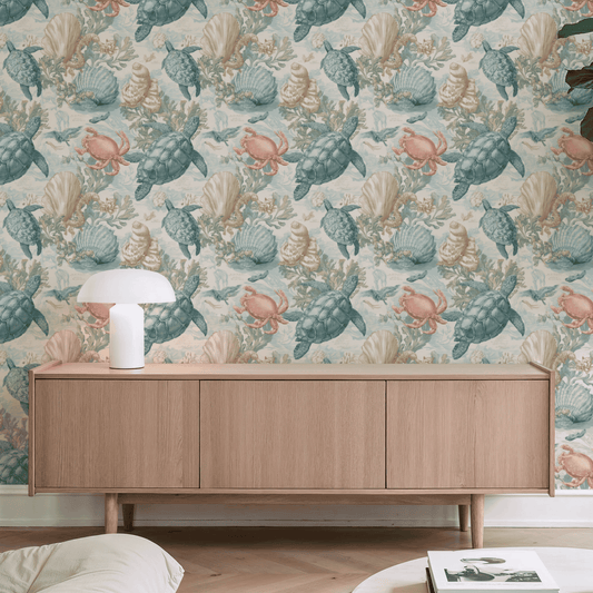 Teal Etching Wallpaper