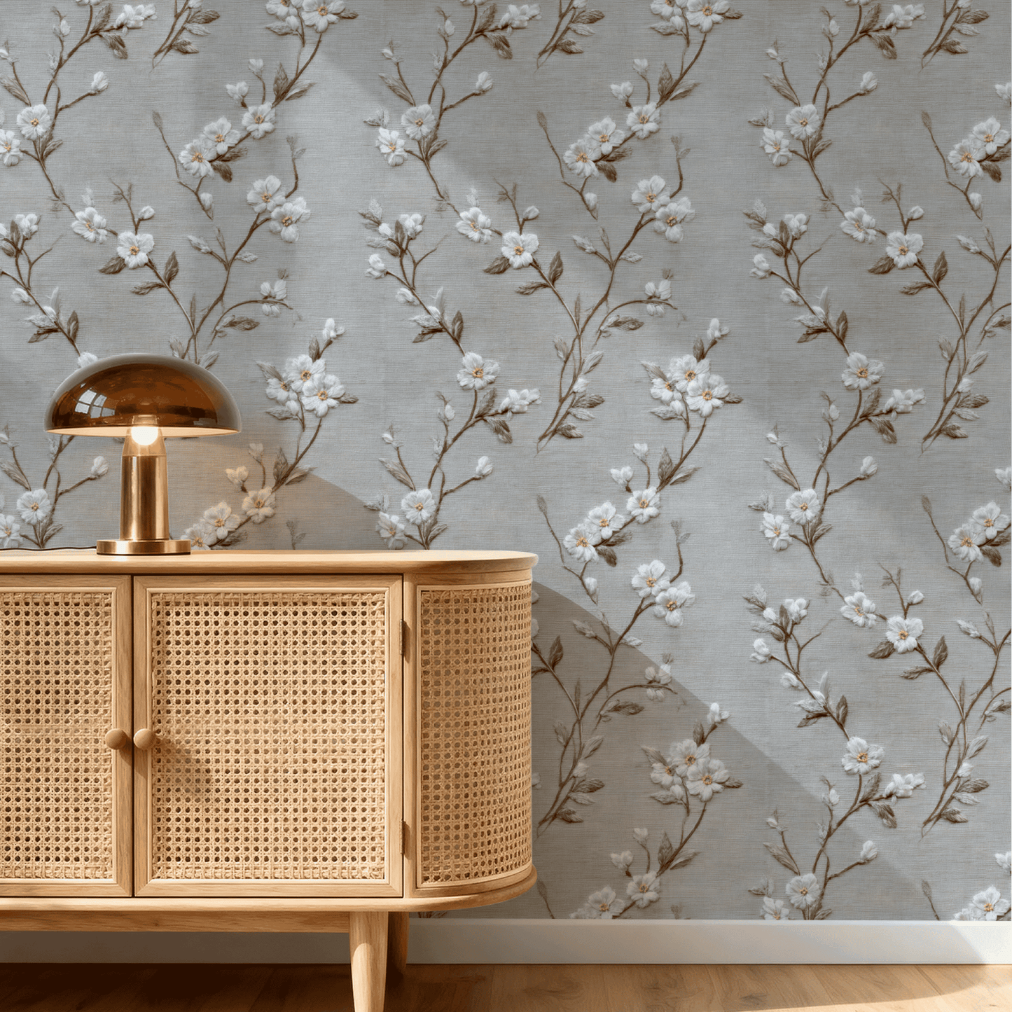 Greige Blossom Wallpaper