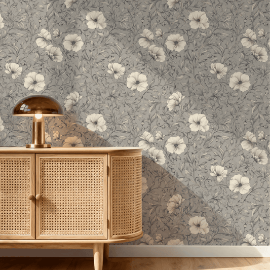 Silvery Florals Wallpaper