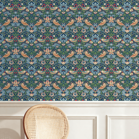 William Morris Strawberry Thief Blue Wallpaper