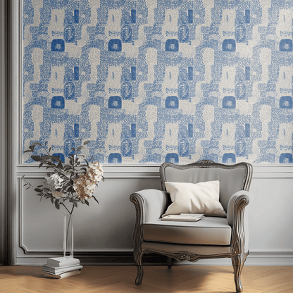 Cream Geometric Wallpaper shown in a second interior with the geometric dashes reading as quietly modernist hand-printed pattern