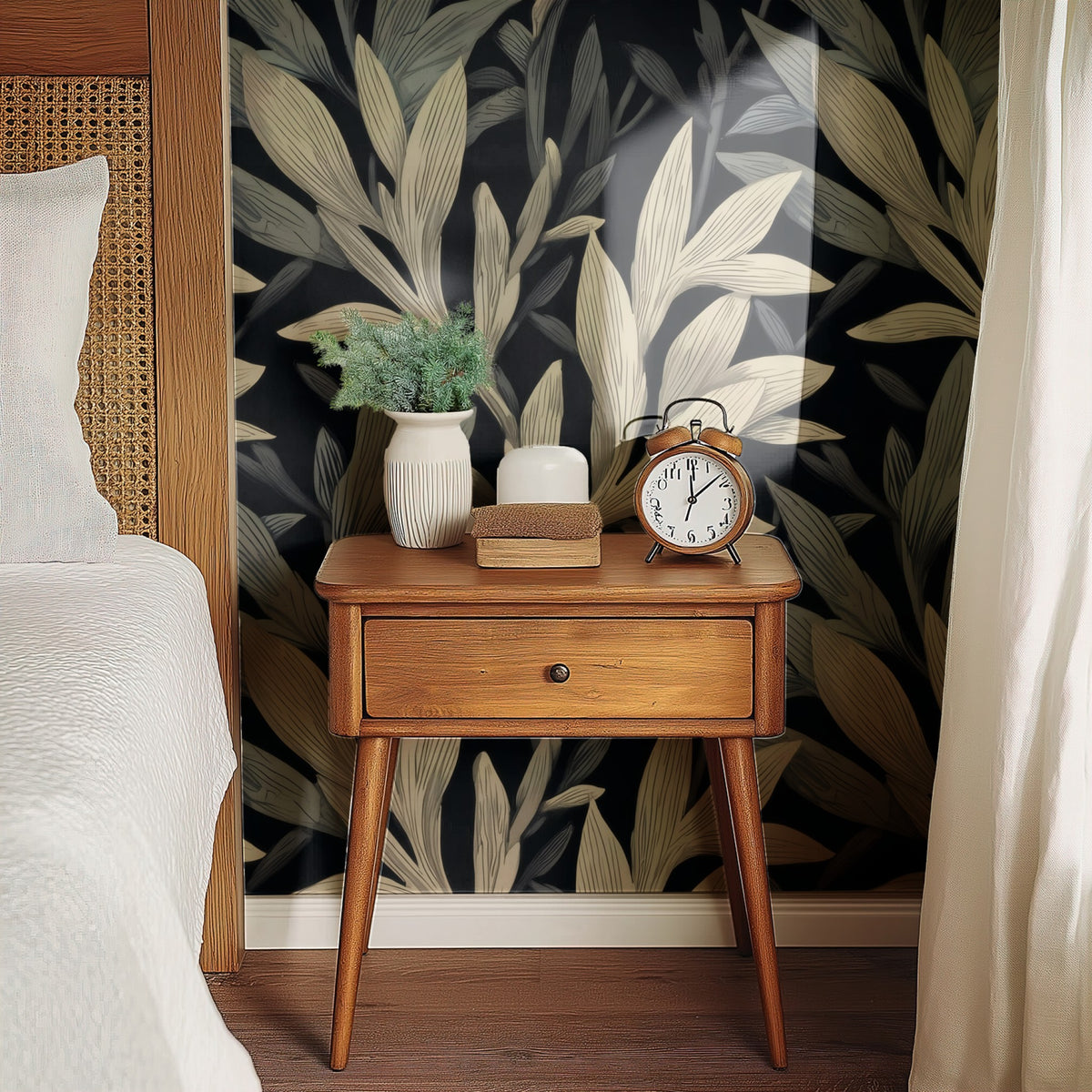 Moonlit Willow large scale wallpaper in a styled room