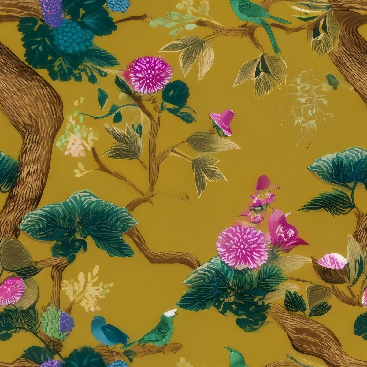Mustard Peony large scale wallpaper pattern repeat