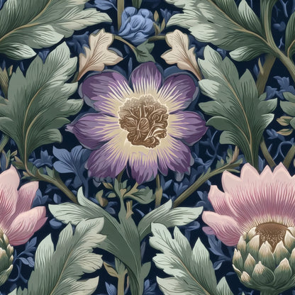 Navy Peony large scale wallpaper pattern repeat
