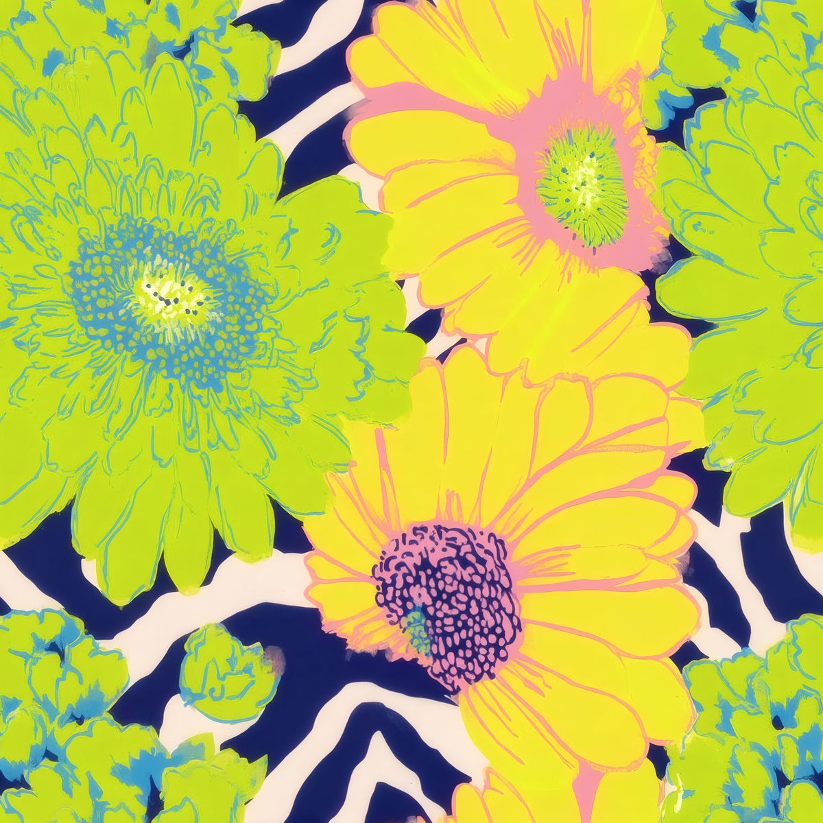 Neon Garden large scale wallpaper pattern repeat