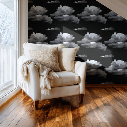 Night Clouds large scale wallpaper in a styled room