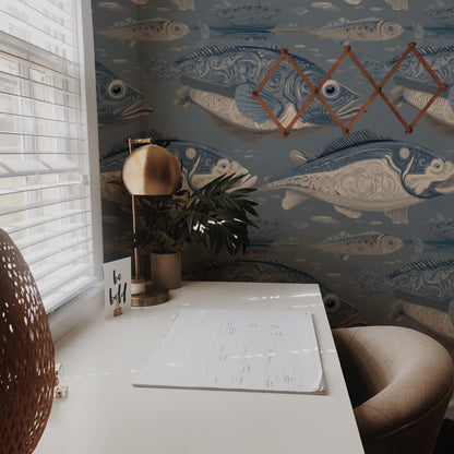 Ocean Shoal large scale wallpaper in a styled room