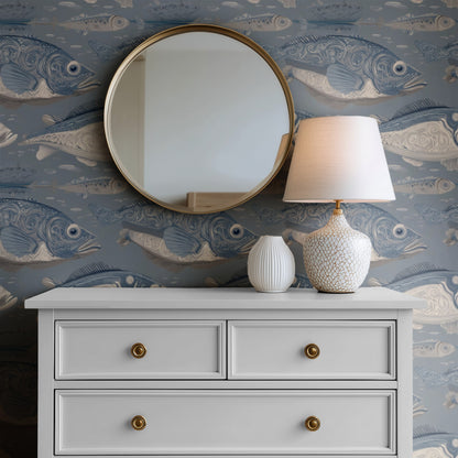 Ocean Shoal large scale wallpaper in a styled room