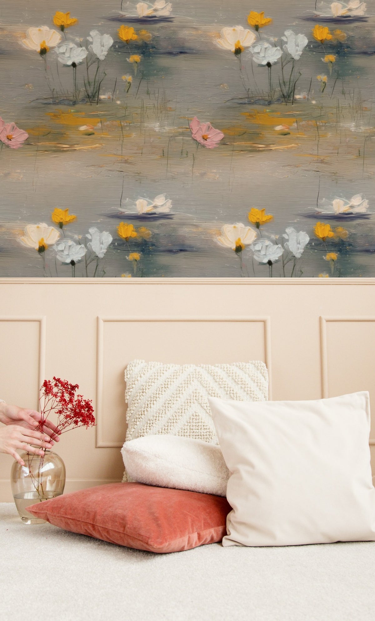 Oil Meadow large scale wallpaper in a styled room