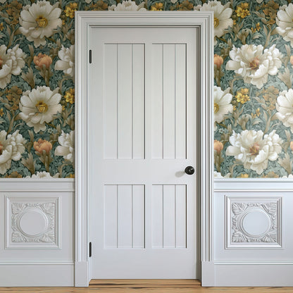Olive Blossom large scale wallpaper in a styled room