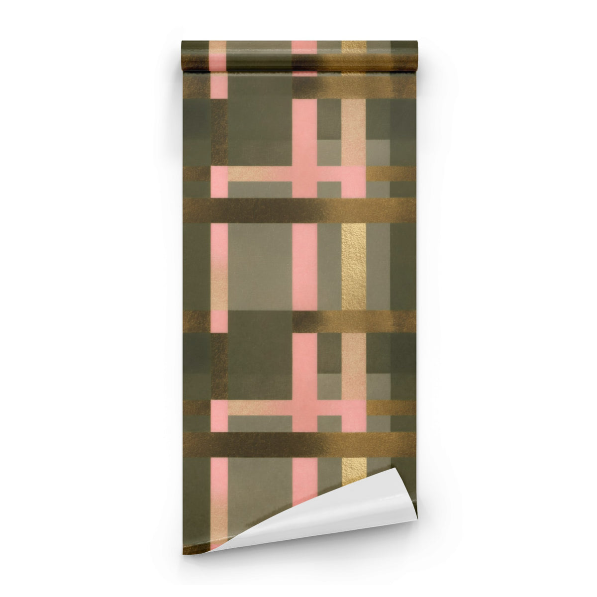 Roll of Olive Plaid large scale wallpaper