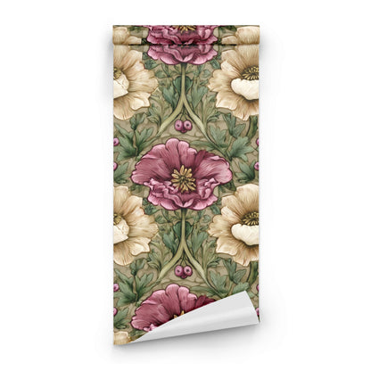 Roll of Olive Poppies large scale wallpaper