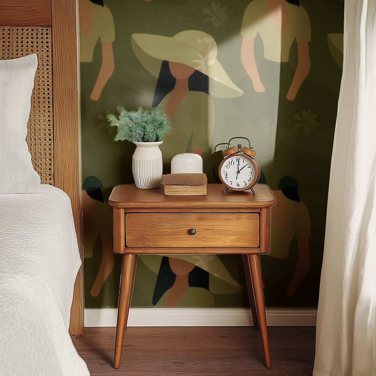 Olive Sunhats large scale wallpaper in a styled room