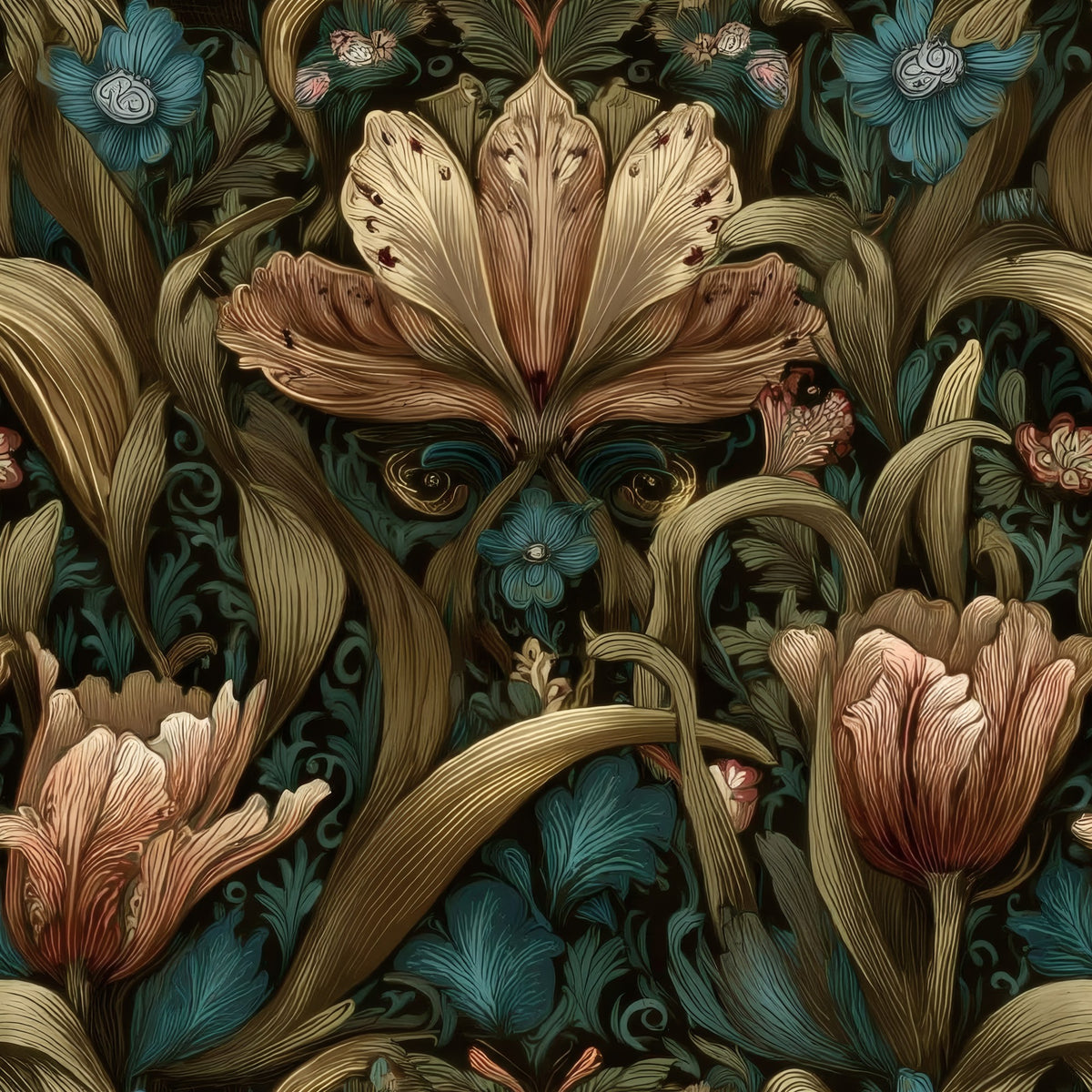 Olive Tulip large scale wallpaper pattern repeat