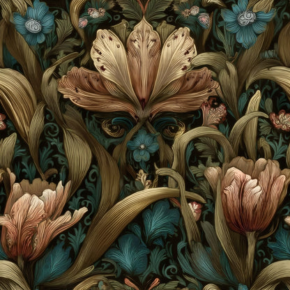 Olive Tulip large scale wallpaper pattern repeat
