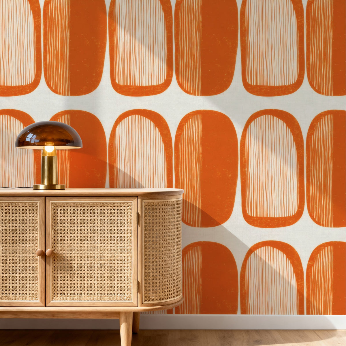 Orange Geometric large scale wallpaper in a styled room